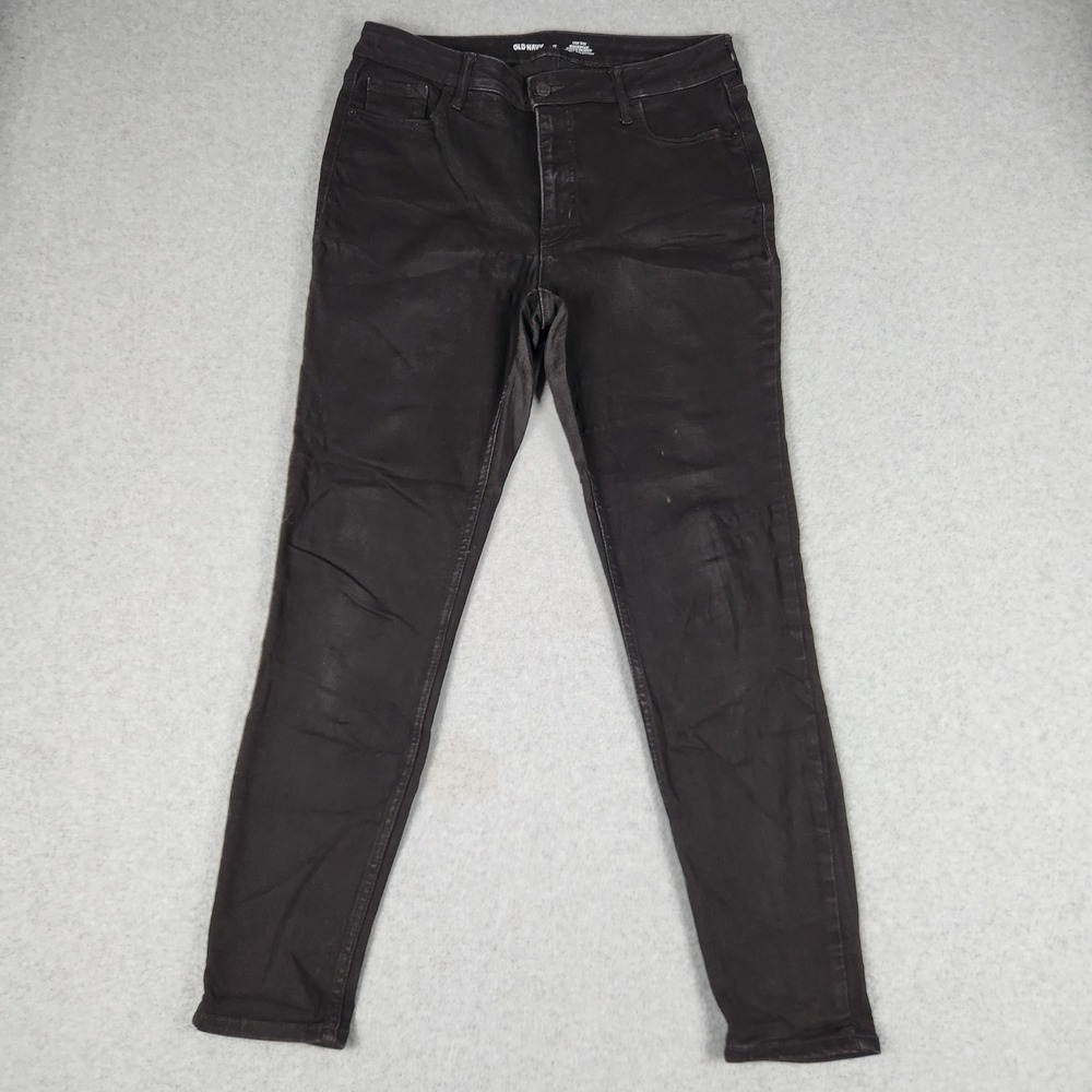 Old Navy Rockstar Super Skinny Jeans Women 12 Black Denim High Rise Slim Pockets